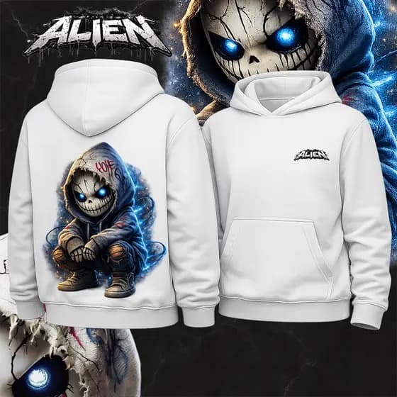 Moletom Canguru Streetwear ALIEN Masculino e Flanelado Blusa de Frio Estampado
