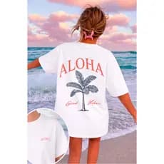 Camiseta Feminina Estampada ALOHA Camisa 100% Algodão