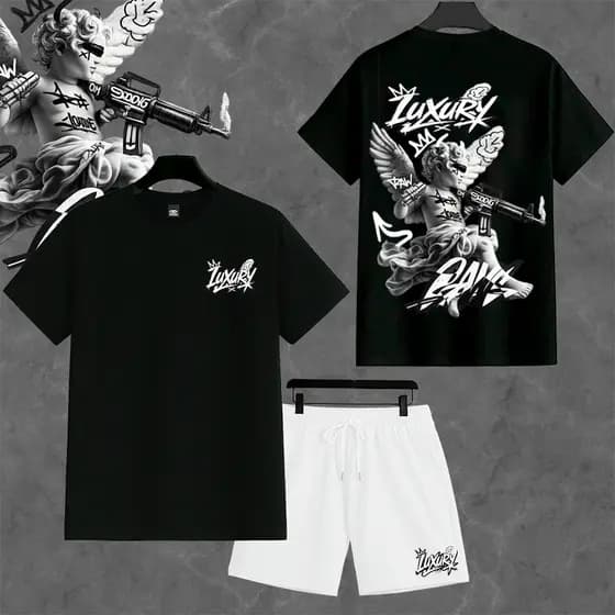 Conjunto Camiseta 30.1 + Bermuda Masculino Tactel Com elastano LUXURY ANGEL streetwear lançamento
