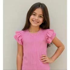 Blusa Infantil Feminina em Malha Anarruga com Pérolas e Babados | Confortável e Elegante 💖🌸