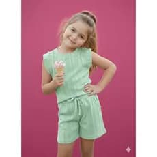 Conjunto Infantil Feminino - Blusa com Perolas  + Short Com Bolso Laterais En Ribana Premium