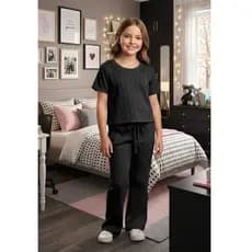Conjunto Infantil Feminino Ribana Premiun - Blusa Com Perolas Calça Com Bolso Confortável
