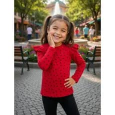 Bluisinha Infantil Feminina Ombro Franzido manga Longa Confortavel en Ribana Premium