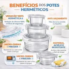 kit 3 Potes Herméticos Redondo 360ml 160ml 60ml com tampa