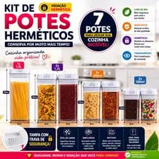 7 Potes Herméticos para Mantimentos de Acrílico Empilhavel para cozinha e alimentos organiza armário
