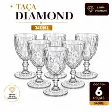 Jogo Taças Vidro 340Ml Diamond Bico Jaca Abacaxi Conjunto Taça Para Água Vinho Tinto Suco Diamante