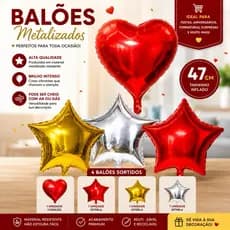 Balões Metalizados 47cm – Coração Estrelas