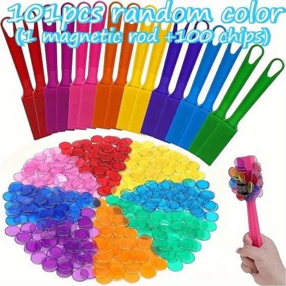 TechVibe Magnetic Bingo Wand 100 Conjunto De Chips Educacionais Coloridos Diversão Classificação De Cores E Ímã Brinqued