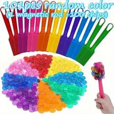 TechVibe Magnetic Bingo Wand 100 Conjunto De Chips Educacionais Coloridos Diversão Classificação De Cores E Ímã Brinqued