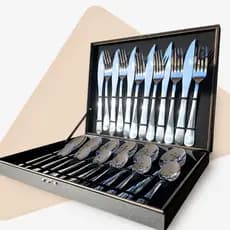 Faqueiro França  Inox - 24 Peças - Case Caixa Maleta de Madeira - Jogo De Talheres Mesa - 6 pessoas