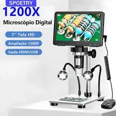 Microscópio Digital 7 Polegadas 1080P 1200X para Vídeo Lupa Microscópio