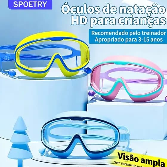 BR- Óculos De Natação Para Crianças Antiembaçante Óculos Natação Infantil Com Protetor Auricular HD Óculos Natação