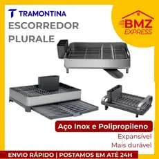 Escorredor de Louça Tramontina Aço Inox Plurale C/Bandeja ou Mini Polipropileno e Porta Talheres