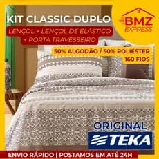 Jogo De Cama Duplo com Elástico Teka 3/4 Peças 160 Fios Classic 50% Algodão Solteiro/Casal/Queen