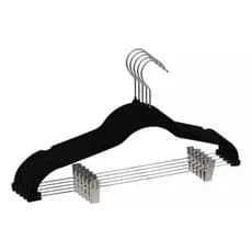 Kit 05 Cabides Slim Veludo Preto Antiderrapante Fino Organizador Roupas Economia Espaço