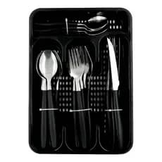 Kit Talheres 24 Peças Preto Inox Conjunto Faqueiro Completo Mesa Posta com Suporte