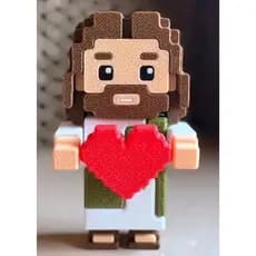 ❤️ Miniatura Jesus Pixel Art com Coração – Presente Cristão de Amor e Fé