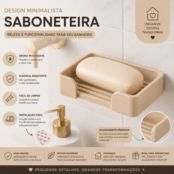 Saboneteira de Parede com Fita 3M Minimalista Sem Furo Banheiro | Porta sabonete