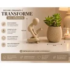 Estátua Decorativa Leitor Livro + Vaso Para Planta Suculenta | Decoração Moderna | Decoração minimalista