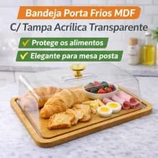 Bandeja Porta Frios MDF com Tampa Acrílica Porta Pães Bolos Queijos Bandeja Café da Manhã Mesa Posta