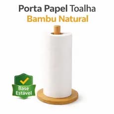 Porta Papel Toalha Bambu Natural Suporte Vertical Base Estável 29cm Organizador Cozinha Bancada