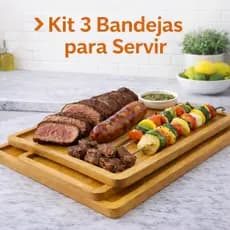Bandeja de Servir MDF Kit 3 Peças Retangular para Churrasco Petiscos Frios Doces Café Mesa Posta