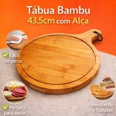 Tábua Bambu Tipo Pá 43,5cm com Alça e Canaleta | Corte Pizza Frios Queijos Servir Gourmet