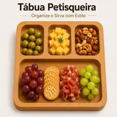 Tábua Petisqueira MDF 30x30 4 Divisórias Bandeja para Frios Petiscos Mesa Posta Organizador Gourmet