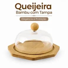 Mini Queijeira Bambu Com Tampa Acrílica 16cm Porta Queijo Redonda