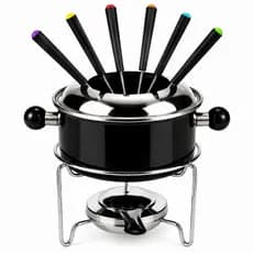 Kit Fondue Completo Preto 1L Inox 410 Com Fogareiro 6 Garfos Casita