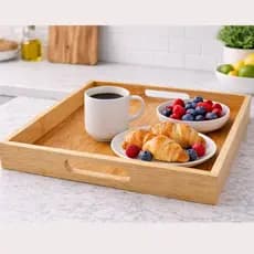 Bandeja Retangular Bambu MDF com Alça 33,5cm Servir Café da Manhã Decorativa Resistente Multiuso