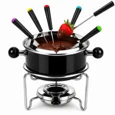Kit Fondue Completo 1L Com Fogareiro 6 Garfos Inox 410 Para Queijo Chocolate Carne Preto