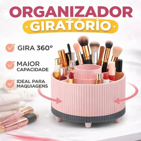 Organizador Maquiagem Giratório 360º Porta Pincéis Com 5 Divisórias Penteadeira Quarto Menina