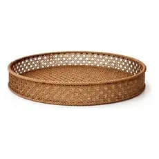Bandeja Decorativa Organizadora Redonda Multiuso Estilo Vime Moderna Cor Bronze 25cm