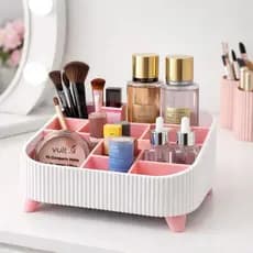 Organizador De Maquiagem Com 10 Divisórias Porta Cosméticos Penteadeira Banheiro Decoração Moderna
