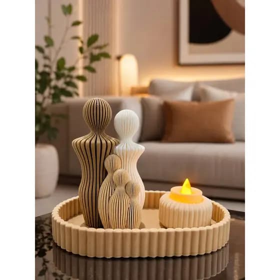 Escultura Família kit Decorativo Com Bandeja Oval Minimalista Porta Vela Moderno