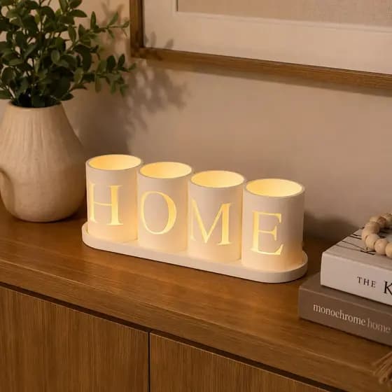 Kit Decorativo Home Enfeite Moderno Para Decoração Sala com Mini Vasinhos Com Velas Led e Bandeja