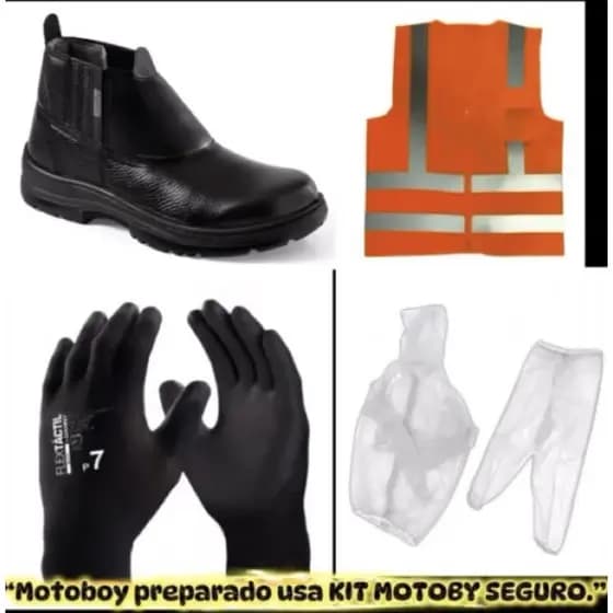 KIT MOTOBOY SEGURO – Kit Profissional Para Motoboy | Botina + Luva Antiderrapante + Colete Refletivo + Capa de Chuva |