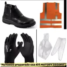 KIT MOTOBOY SEGURO – Kit Profissional Para Motoboy | Botina + Luva Antiderrapante + Colete Refletivo + Capa de Chuva |