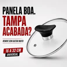 Tampa de Vidro Universal 16 ao 32 cm para Panela Reposição com Puxador Resistente