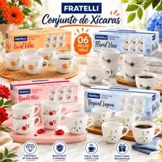 Conjunto 6 Xícaras Café Chá Cerâmica 130ml Peças Decorativa Alta Qualidade Diversas Estampas Premium