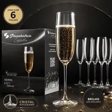 Taça Champagne Cristal 220ml Jogo 6 Unidades Premium Transparente Elegante Comemoração Festa Brinde