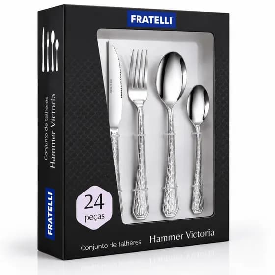 Faqueiro 24 Peças Aço Inox Conjunto Talheres Mesa Jantar Hammer Victória Premium Mesa Posta Jogo Jantar