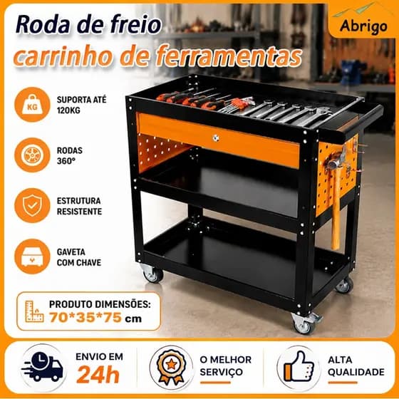70*35*75 cm Carrinho Ferramentas Mecânico Completo 1 Gaveta 120kg