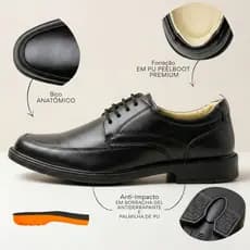 Sapato Masculino Social Premium Original Anti-Stress e Conforto, Sola de Borracha para Trabalho no Dia e uso Dia a Dia