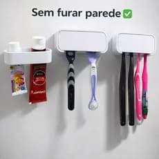 Kit Organizador de Banheiro Porta Escova Barbeador Gilete Pasta de Dente Sem Furar e higiênico