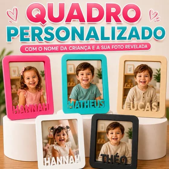 Porta Retrato Personalizado Seu Nome e Sua Foto Revelada 10x15 Infantil Decorativo