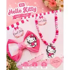Laço infantil para menina Hello Kitty | Enfeite de cabelo de menina Hello Kitty | colar regulável Hello Kitty