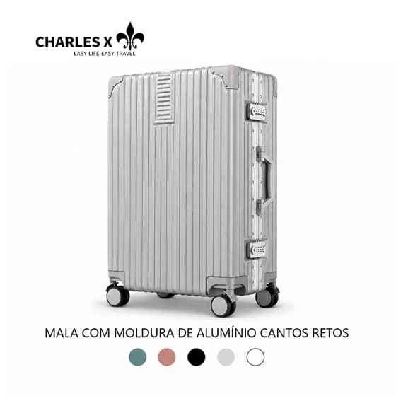 CHARLES X Mala resistente com estrutura de alumínio de 20 a 28 polegadas com rodas universais silenciosas