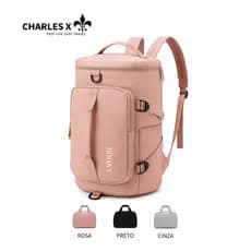 CHARLES X Mochila Bolsa De Viagem Academia Sport Com Bolso Impermeável Espaço Calçados Alça Lateral 30L Capacidade